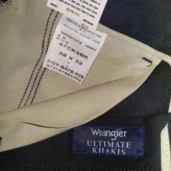 New w/ Tags MENS Wrangler  Cotton Black Khaki Pants Stain Blocker 38x32 38W 32L - Picture 4 of 5